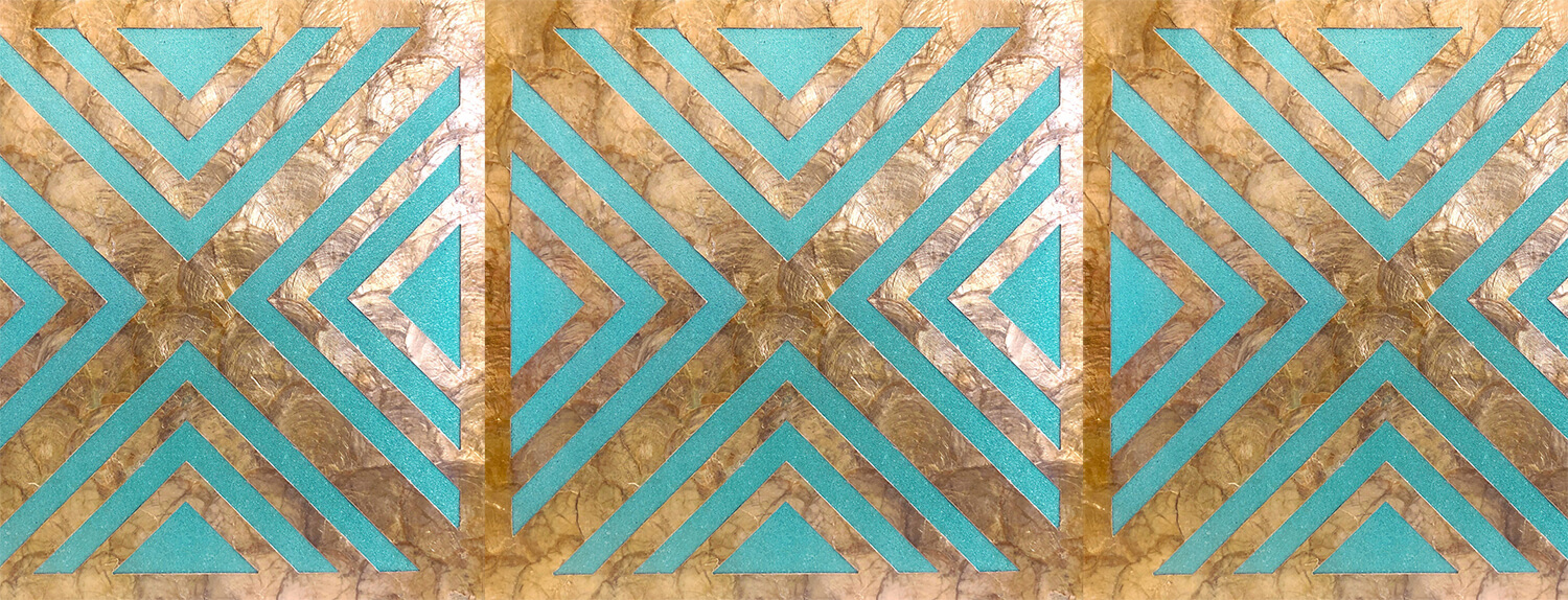Wall covering WallFace handcrafted with real shells LU06 CAPIZ copper bronze blue