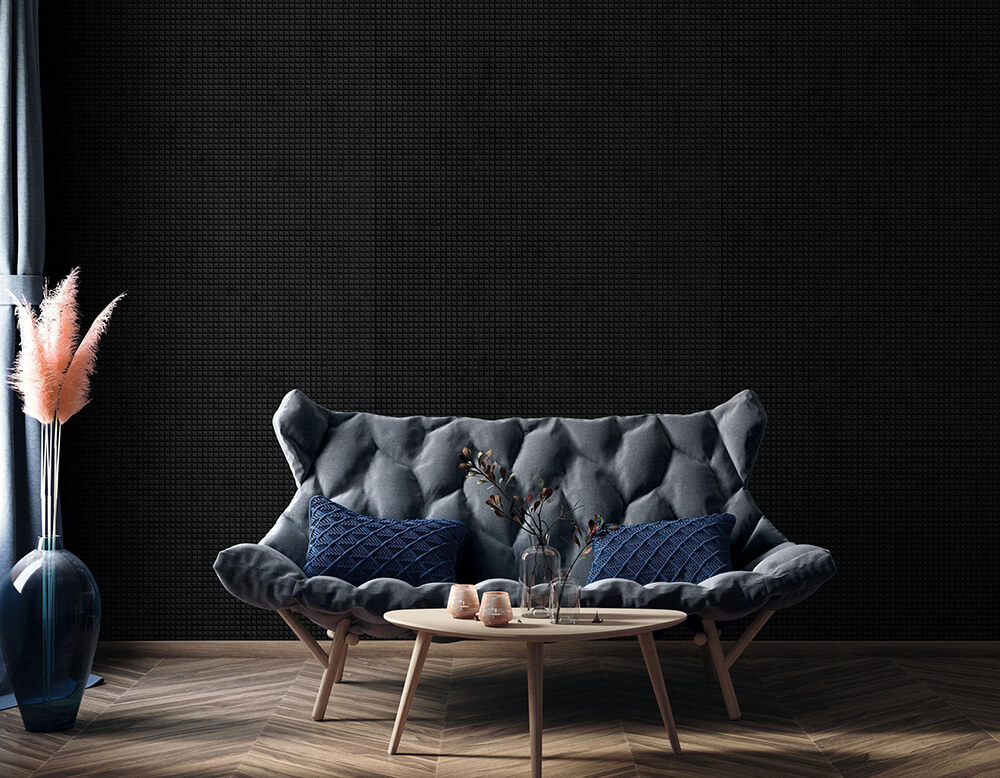 Revestimiento mural WallFace 3D aspecto textil 22734 SQUARE 2 VELVET Coal Antigrav negro Revestimiento mural WallFace 3D aspecto textil 22734 SQUARE 2 VELVET Coal Antigrav negro