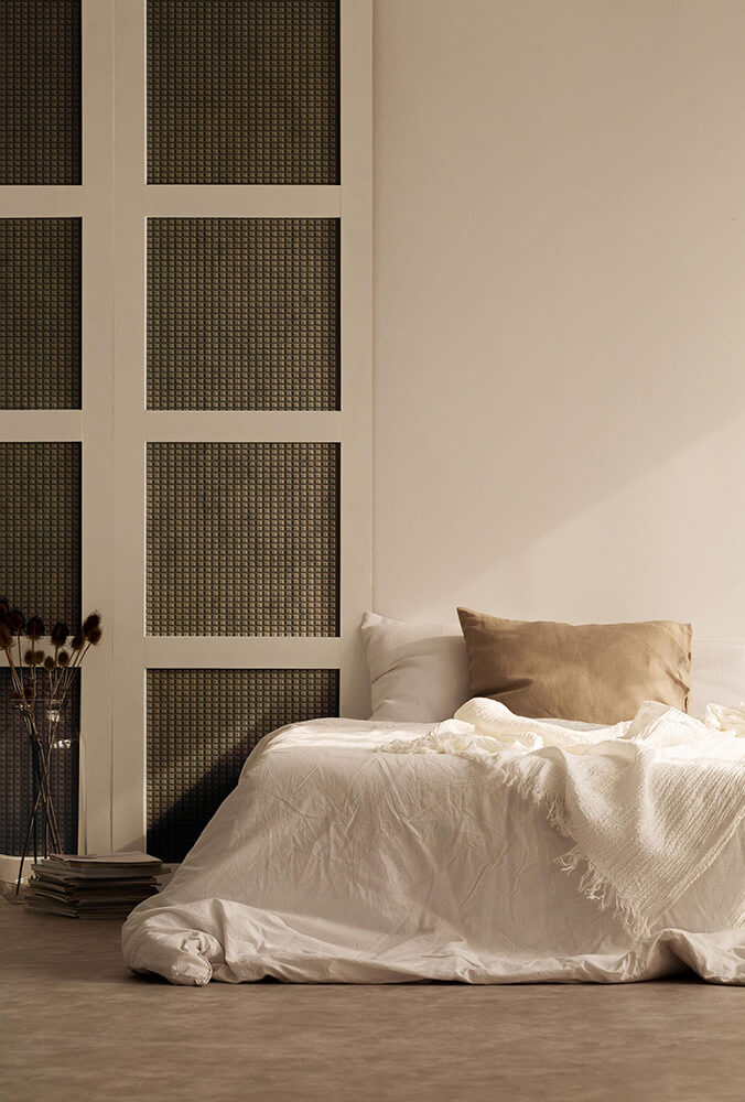 Revêtement mural WallFace 3D aspect textile 22713 SQUARE 2 VELVET Mocha auto-adhésif brun Revêtement mural WallFace 3D aspect textile 22713 SQUARE 2 VELVET Mocha auto-adhésif brun