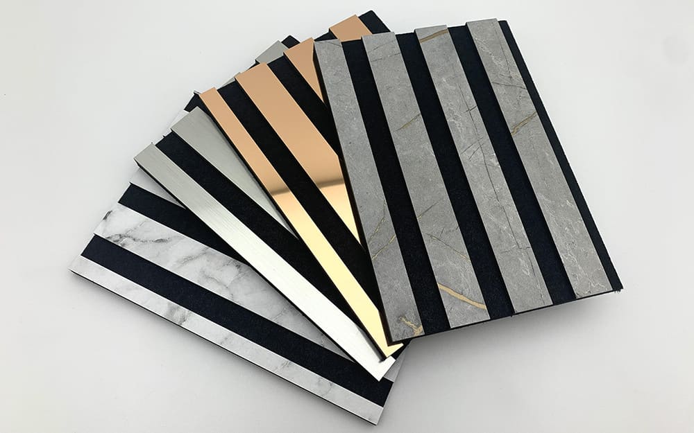 Pannello acustico WallFace 3D a lamelle doghe 30709 Silver brushed argento nero Pannello acustico WallFace 3D a lamelle doghe 30709 Silver brushed argento nero