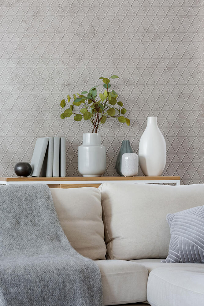 Pannello decorativo WallFace 3D aspetto tessile 22740 CUBE VELVET Pearl Antigrav grigio Pannello decorativo WallFace 3D aspetto tessile 22740 CUBE VELVET Pearl Antigrav grigio