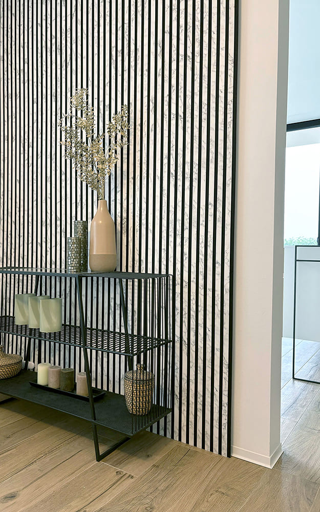 Akustikpaneel WallFace Lamellen Stein Optik 31127 MARBLE White weiß schwarz Akustikpaneel WallFace Lamellen Stein Optik 31127 MARBLE White weiß schwarz